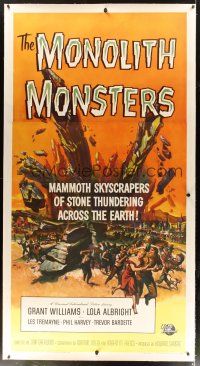 2f056 MONOLITH MONSTERS linen 3sh '57 mammoth skyscrapers of stone thundering across the Earth!