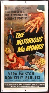 2f058 NOTORIOUS MR. MONKS linen 3sh '58 a man who fought & murdered for a woman he couldn't possess!