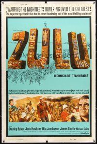 2f035 ZULU linen style Y 40x60 '64 Stanley Baker & Michael Caine classic, dwarfing the mightiest!