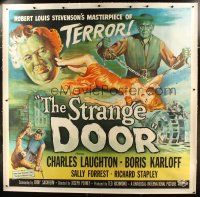 2f031 STRANGE DOOR linen 6sh '51 art of chained Boris Karloff, Charles Laughton & Sally Forrest!