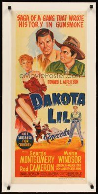 2f173 DAKOTA LIL linen Aust daybill '50 Marie Windsor is out to get George Montgomery as Tom Horn!