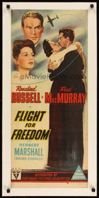 2f176 FLIGHT FOR FREEDOM linen Aust daybill '43 Rosalind Russell & MacMurray before Pearl Harbor!