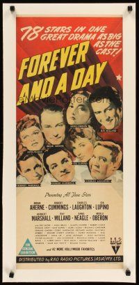 2f177 FOREVER & A DAY linen Aust daybill '43 Merle Oberon, Charles Laughton, Ida Lupino & 75 others!