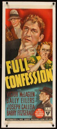 2f179 FULL CONFESSION linen long Aust daybill '39 priest must keep quiet even when man is condemned