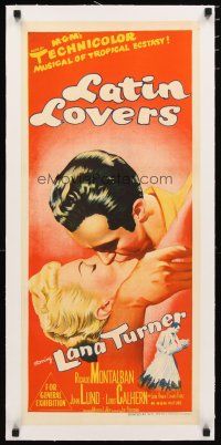 2f184 LATIN LOVERS linen Aust daybill '53 hand litho of Lana Turner & Ricardo Montalban kissing!