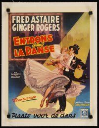 2f308 BARKLEYS OF BROADWAY linen Belgian '50 art of Fred Astaire & Ginger Rogers dancing in New York