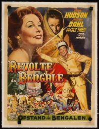 2f310 BENGAL BRIGADE linen Belgian '55 different Bos artwork of Rock Hudson & Arlene Dahl!