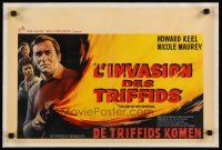 2f325 DAY OF THE TRIFFIDS linen Belgian '62 classic sci-fi horror, art of Keel with flamethrower!