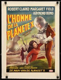 2f348 MAN FROM PLANET X linen Belgian '51 Edgar Ulmer, cool different art of space man & sexy girl!