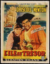 2f373 TREASURE ISLAND linen Belgian '51 Bobby Driscoll, Robert Newton as pirate Long John Silver!
