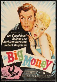 2f159 BIG MONEY linen English 1sh '58 man steals fake money & gets barmaid's help spending it!