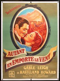 2f002 GONE WITH THE WIND linen French 1p R53 different Grinsson art of Clark Gable & Vivien Leigh!