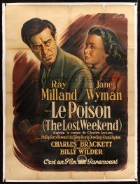 2f006 LOST WEEKEND linen French 1p 1947 cool Grinsson art of Ray Milland & Jane Wyman, Billy Wilder!