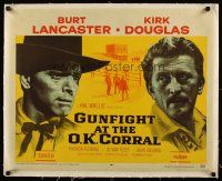 2f120 GUNFIGHT AT THE O.K. CORRAL linen 1/2sh '57 different c/u of Burt Lancaster & Kirk Douglas!