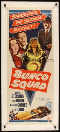 2f135 BUNCO SQUAD linen insert '50 unmasking the phoney spiritualist cult ring, great film noir art!