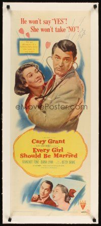 2f139 EVERY GIRL SHOULD BE MARRIED linen insert '48 bachelor baby doctor Cary Grant won't say yes!