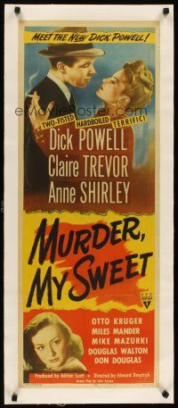 2f148 MURDER, MY SWEET linen insert '44 Dick Powell, Claire Trevor, Chandler's Farewell My Lovely!