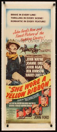 2f152 SHE WORE A YELLOW RIBBON linen insert '49 art of John Wayne & Joanne Dru, John Ford classic!