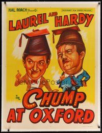 2f212 CHUMP AT OXFORD linen Indian R60s different art of Stan Laurel & Oliver Hardy in wacky hats!