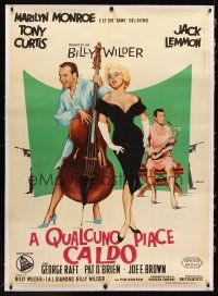 2f016 SOME LIKE IT HOT linen Italian 1p R60s different Olivetti art of Monroe with Curtis & Lemmon!