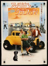 2f207 AMERICAN GRAFFITI linen Japanese 14x20 '74 George Lucas classic, image of teens & hot rods!