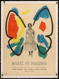 2f231 LOVE IN THE AFTERNOON linen Polish 23x33 '59 Fangor art of Audrey Hepburn w/ butterfly wings!