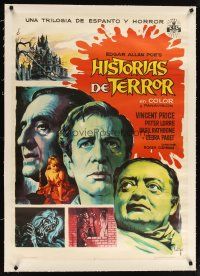 2f303 TALES OF TERROR linen Spanish '68 Soligo art of Peter Lorre, Vincent Price & Basil Rathbone!
