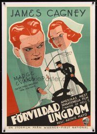 2f240 MAYOR OF HELL linen Swedish '33 different art of James Cagney & Madge Evans by Eric Rohman!