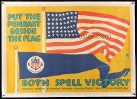 2f069 PUT THE PENNANT BESIDE THE FLAG BOTH SPELL VICTORY linen 40x57 WWI war poster '17 Falls art!