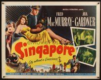2g070 SINGAPORE style A 1/2sh '47 art of sexy Ava Gardner + seaman Fred MacMurray w/ gun, film noir!