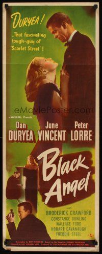 2g037 BLACK ANGEL insert '46 tough guy Dan Duryea, sexy June Vincent, Peter Lorre with gun!