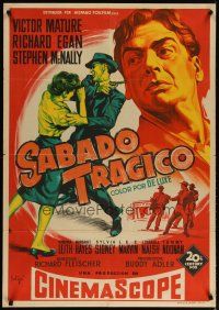 2g094 VIOLENT SATURDAY Spanish '55 Soligo art of girl being pistol-whipped + Victor Mature!