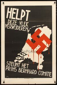 2g011 HELPT DEZE VLEK VERWIJDEREN 24x36 Dutch WWII war poster '41 erase the stain, swastika image!