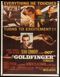 2h168 GOLDFINGER INCOMPLETE 3sh '64 four great images of Sean Connery as James Bond 007!