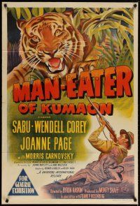 2h204 MAN-EATER OF KUMAON Aust 1sh '48 Sabu, Wendell Corey, Joanne Page, cool tiger stone litho!