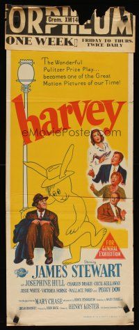 2h216 HARVEY Aust daybill '50 great image of James Stewart sitting with 6 foot imaginary rabbit!