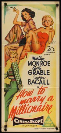 2h219 HOW TO MARRY A MILLIONAIRE Aust daybill '53 Marilyn Monroe, Betty Grable & Lauren Bacall!