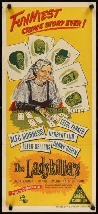 2h222 LADYKILLERS Aust daybill '55 Katie Johnson + Alec Guinness & gangsters on playing cards!