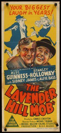 2h223 LAVENDER HILL MOB Aust daybill '51 Charles Crichton classic, art of Alec Guinness & Holloway