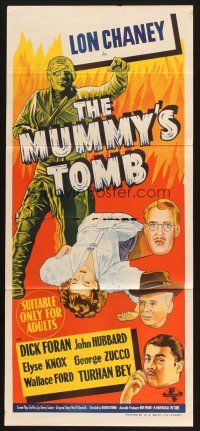 2h229 MUMMY'S TOMB Aust daybill '42 Lon Chaney Jr, great different monster stone ltho!
