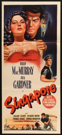 2h237 SINGAPORE Aust daybill '47 art of sexy full-length Ava Gardner + seaman Fred MacMurray w/gun!