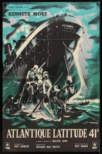2h111 NIGHT TO REMEMBER French 31x47 '58 English Titanic biography, different Trambouze art!