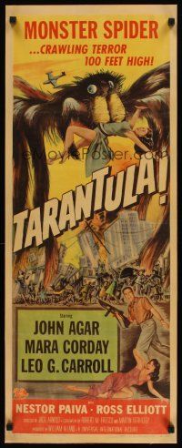 2h002 TARANTULA insert '55 Jack Arnold, great art of town running from 100 ft high spider monster!