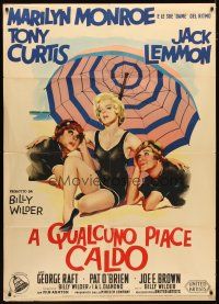 2h106 SOME LIKE IT HOT Italian 1p '59 art of Monroe, Curtis & Lemmon by Olivetti, incredibly rare!