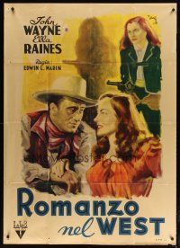2h189 TALL IN THE SADDLE Italian 1p 1947 different art of John Wayne & Ella Raines by Geleng!