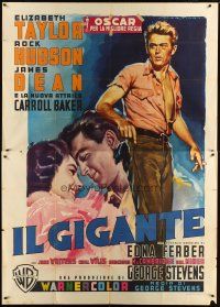 2h179 GIANT Italian 2p '57 best Luigi Martinari art of James Dean, Elizabeth Taylor & Rock Hudson!
