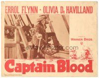 2h054 CAPTAIN BLOOD LC R47 c/u of pirate Errol Flynn with sword on ship, Michael Curtiz classic!