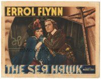 2h073 SEA HAWK linen LC R40s close up of Errol Flynn with his hand over Brenda Marshall's mouth!