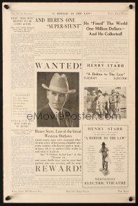 2h023 DEBTOR TO THE LAW pressbook '19 real life outlaw Henry Starr, The Man Who Stole a Million!