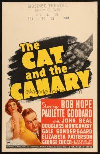 2h134 CAT & THE CANARY WC '39 monster hand threatening Bob Hope & sexy Paulette Goddard!